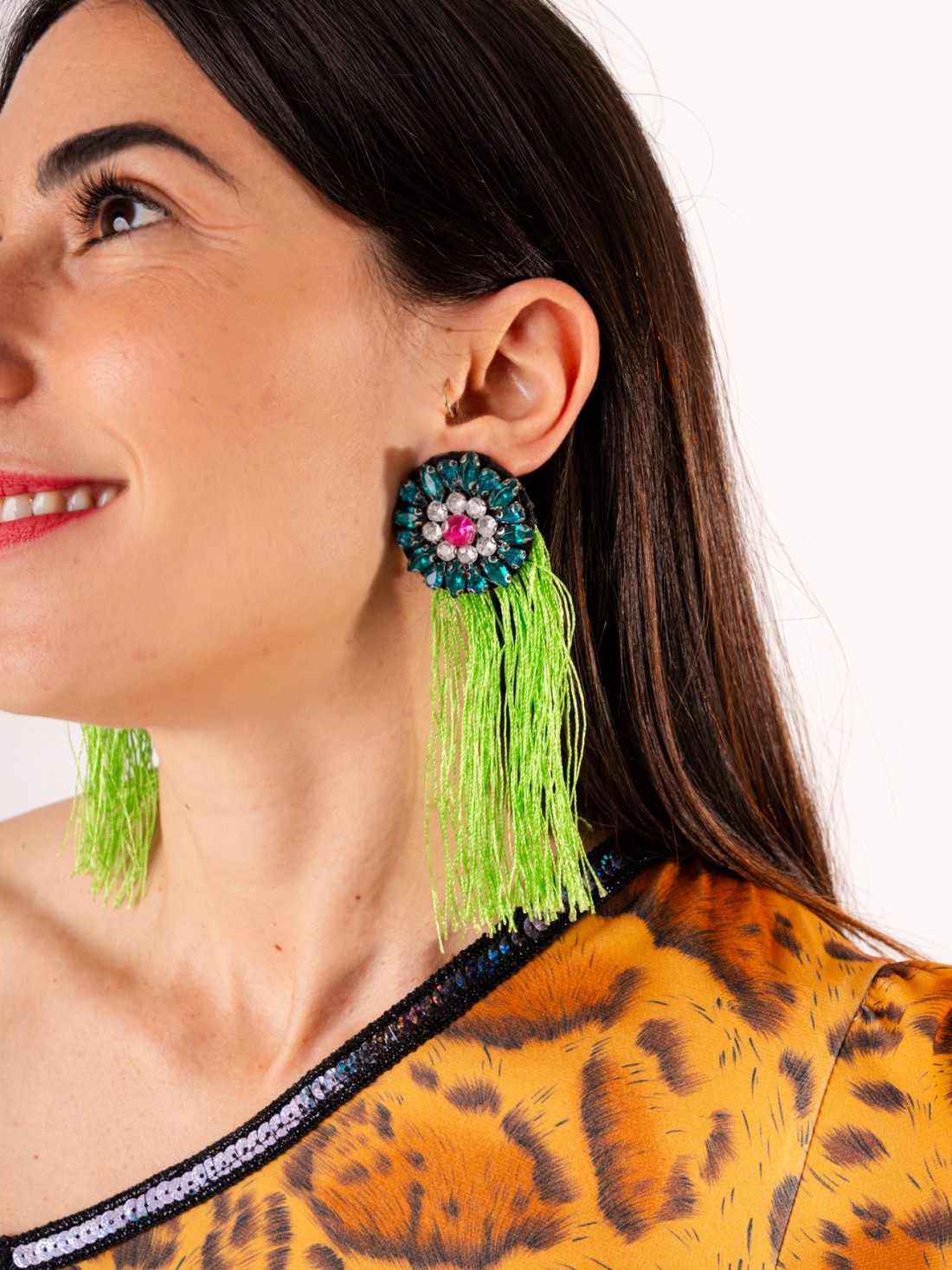 Orecchini Gemma con Frange Fluo