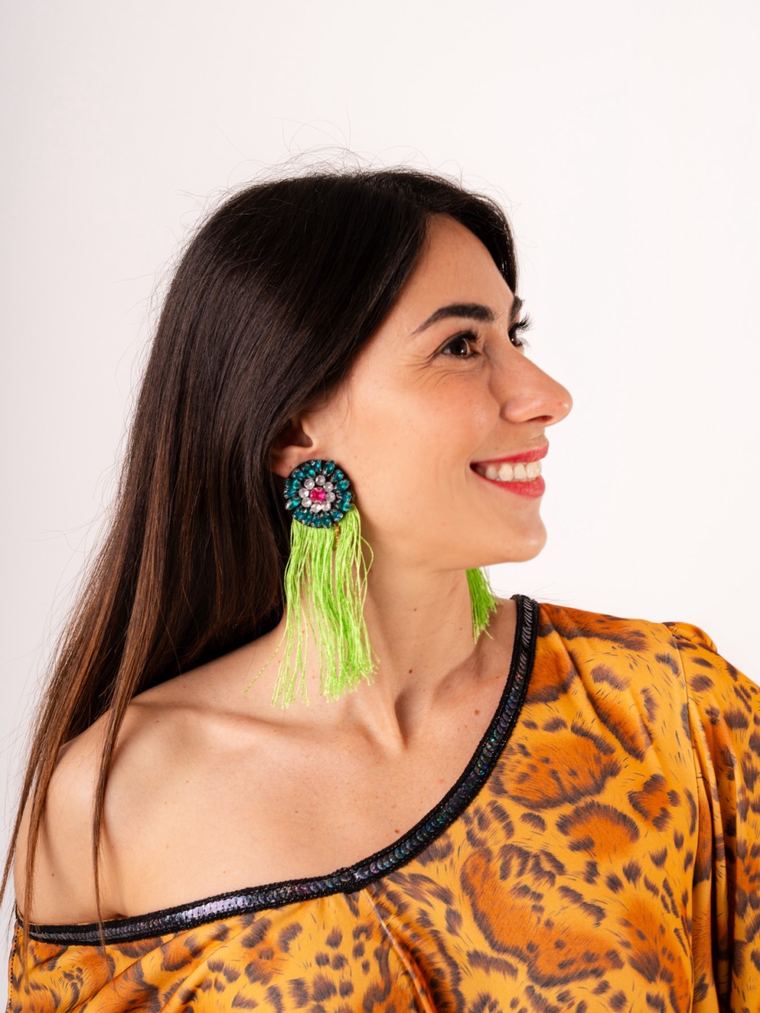 Orecchini Gemma con Frange Fluo