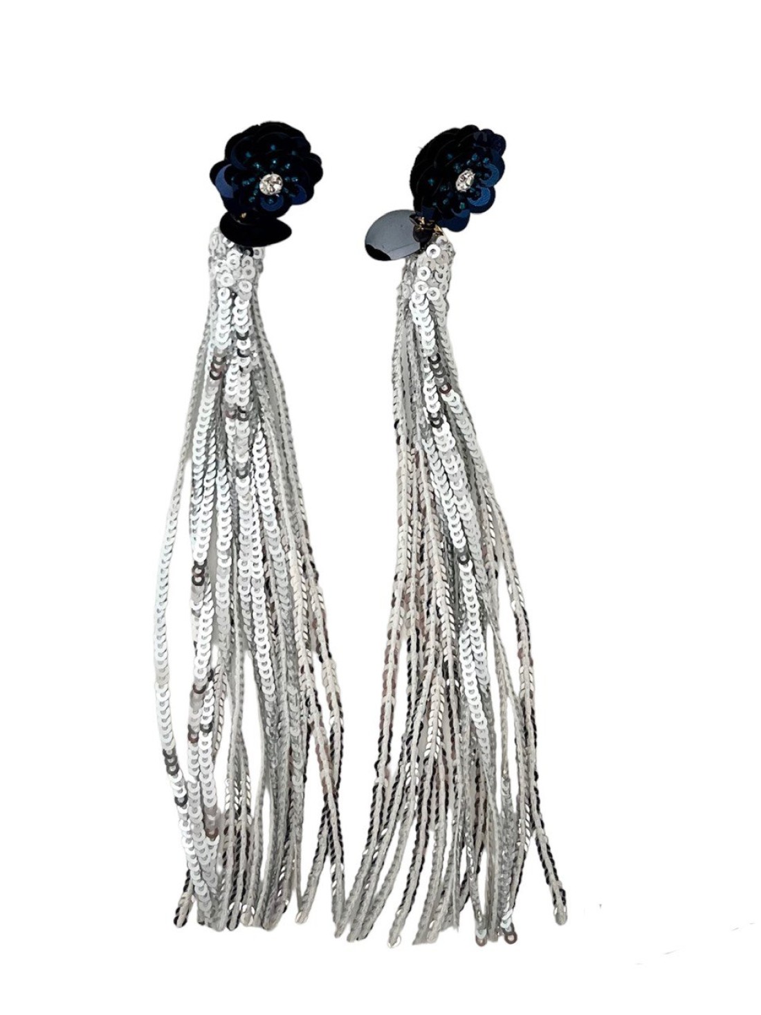 Orecchini fiore con paillettes blu
