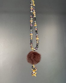 Collana con svarowsky e pon pon in pelliccia