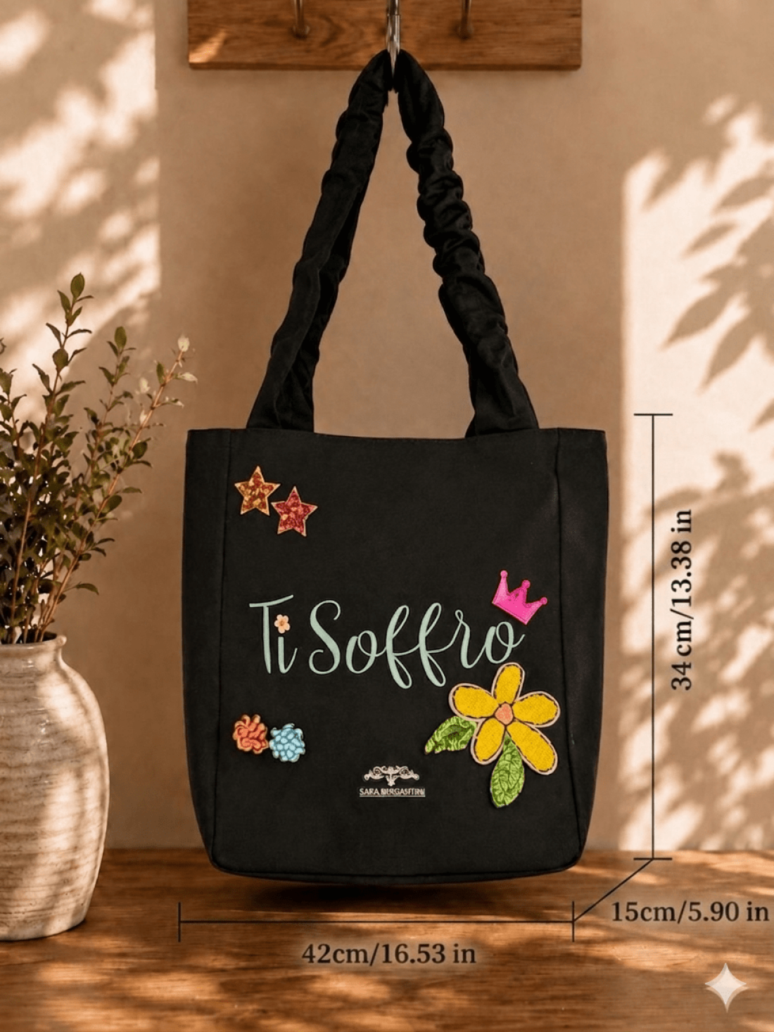 Shopper in Canvas Personalizzata con Ricami in Paillettes "Ti soffro"