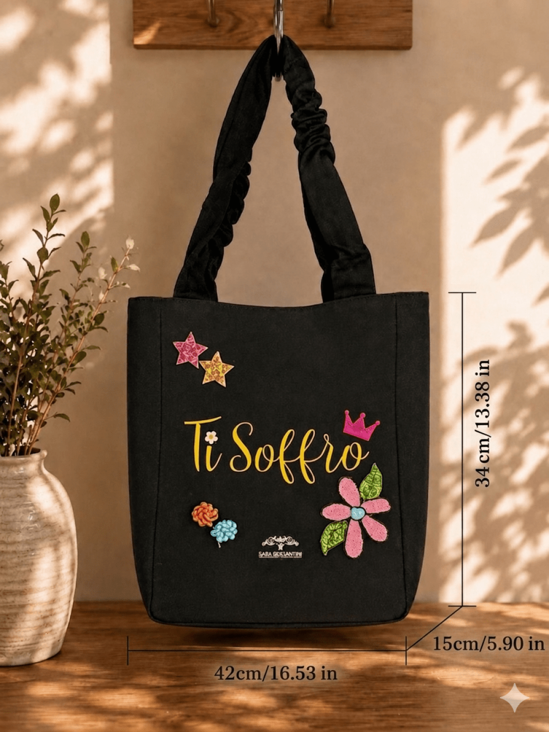 Shopper in Canvas Personalizzata con Ricami in Paillettes "Ti soffro"