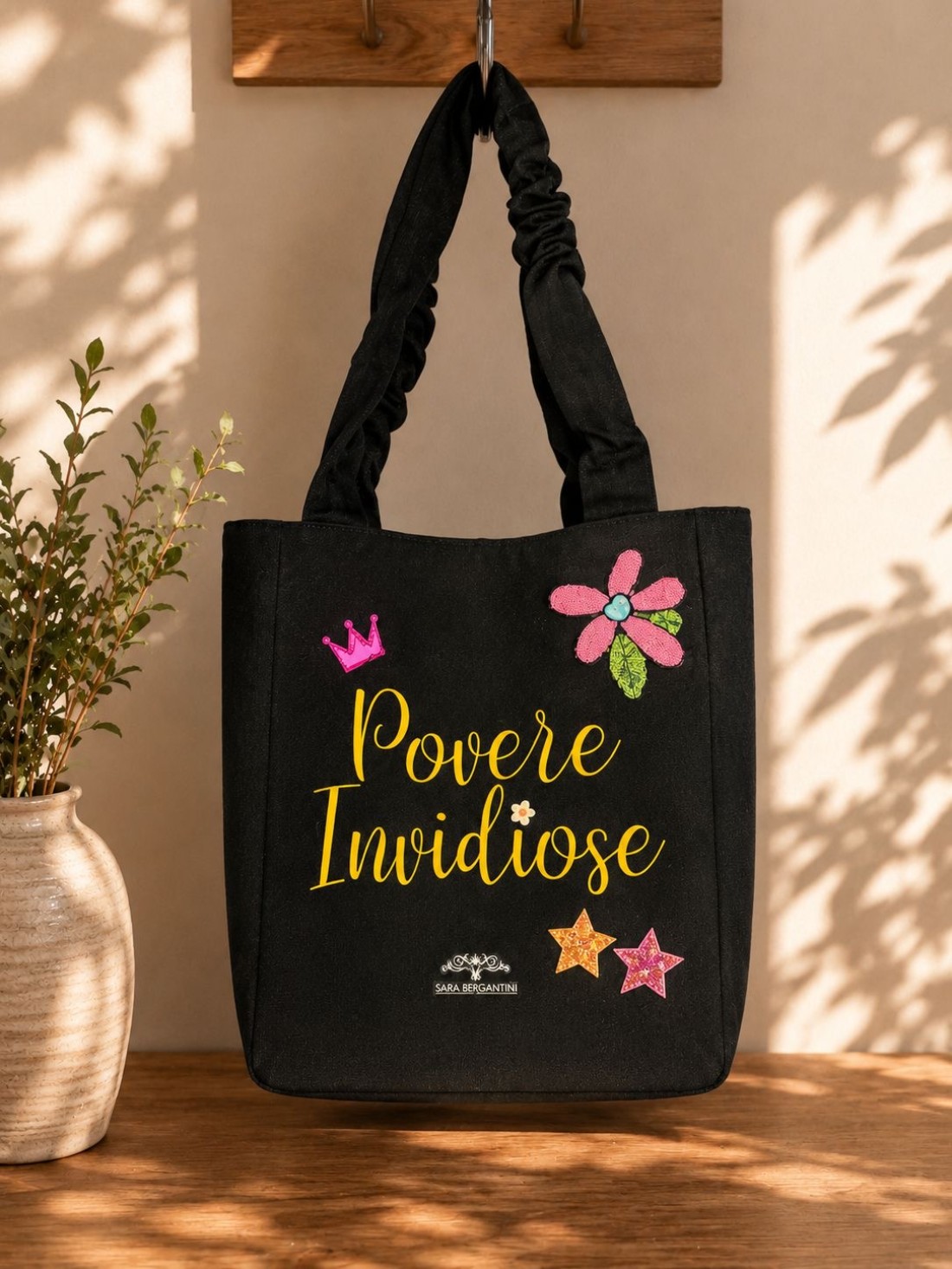 Shopper in Canvas Personalizzata con Ricami in Paillettes "Povere Invidiose"