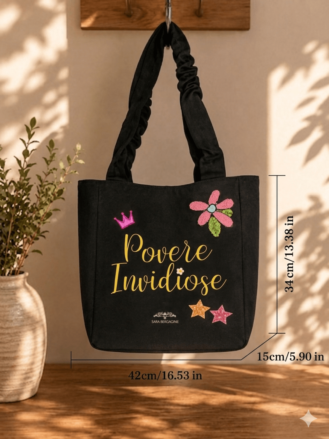 Shopper in Canvas Personalizzata con Ricami in Paillettes "Povere Invidiose"