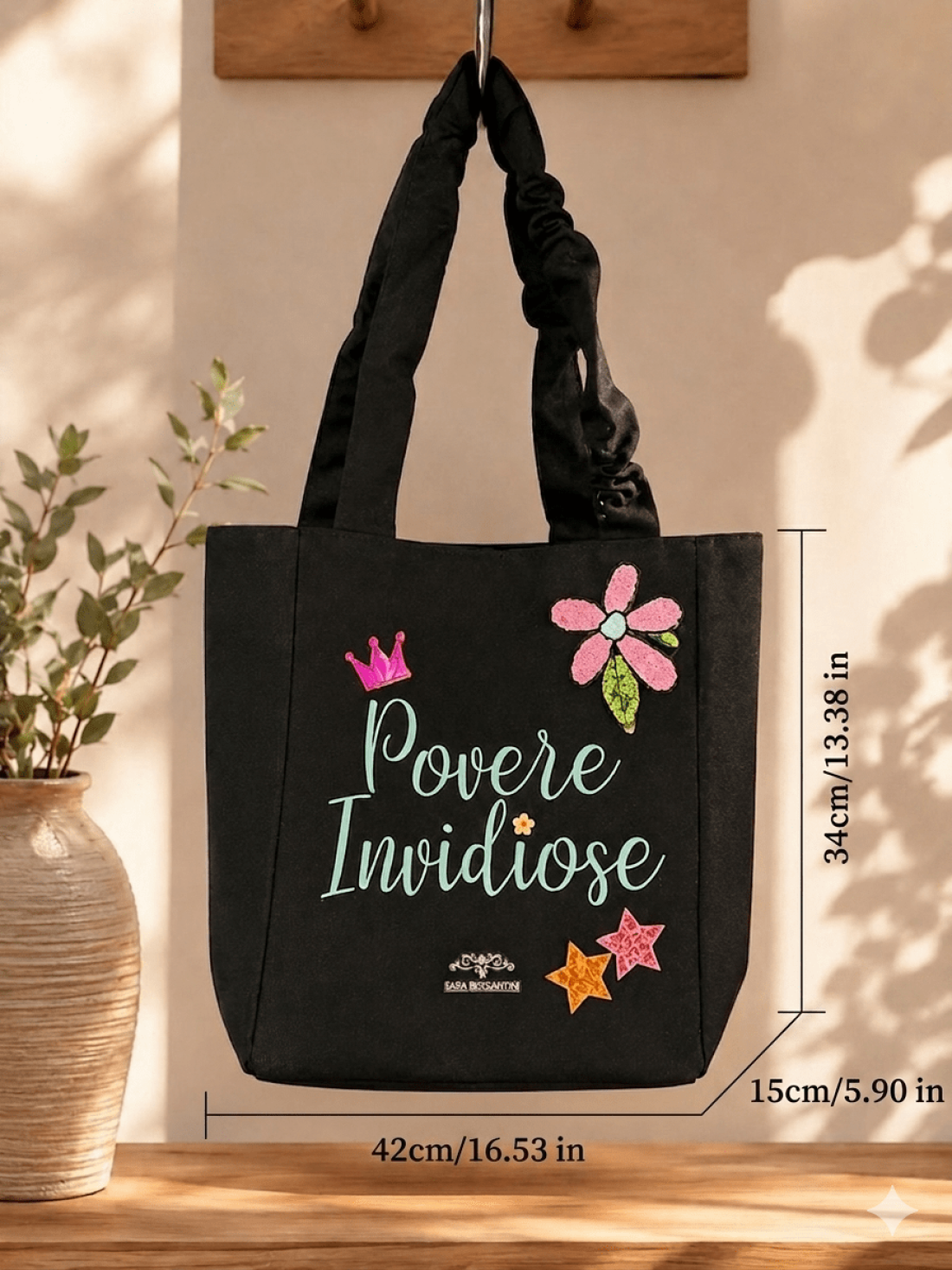 Shopper in Canvas Personalizzata con Ricami in Paillettes "Povere Invidiose"