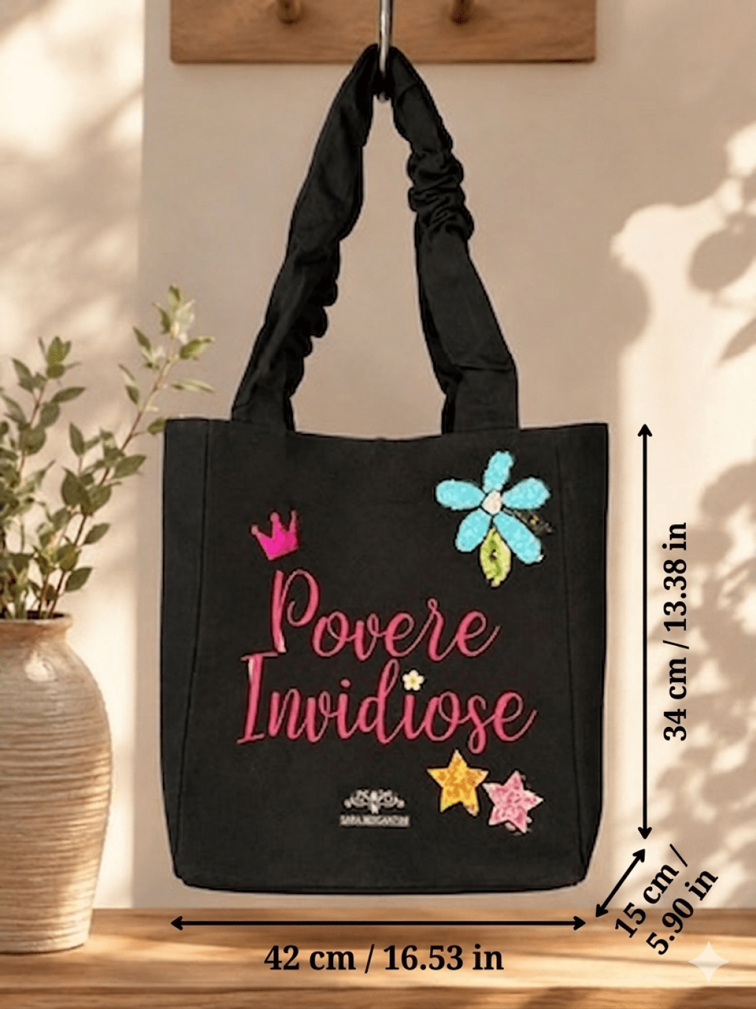 Shopper in Canvas Personalizzata con Ricami in Paillettes "Povere Invidiose"