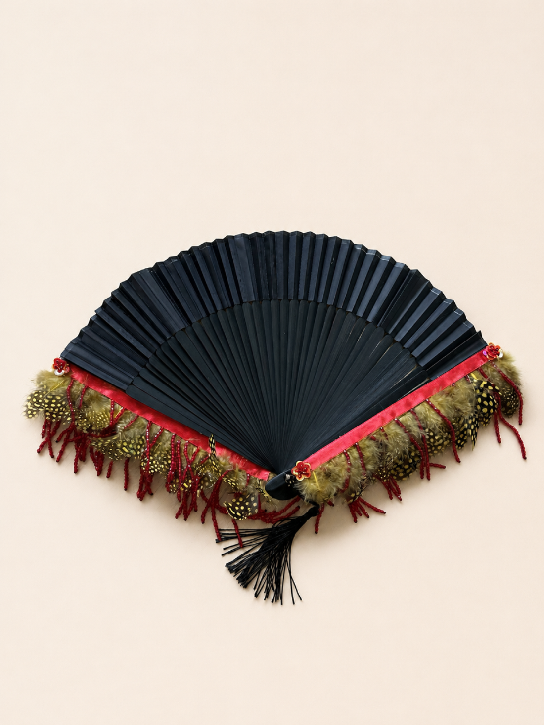 Ventaglio elegante nero con piume