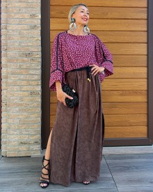 Abito Tokyo bordeaux con pois bianchi - Marrone