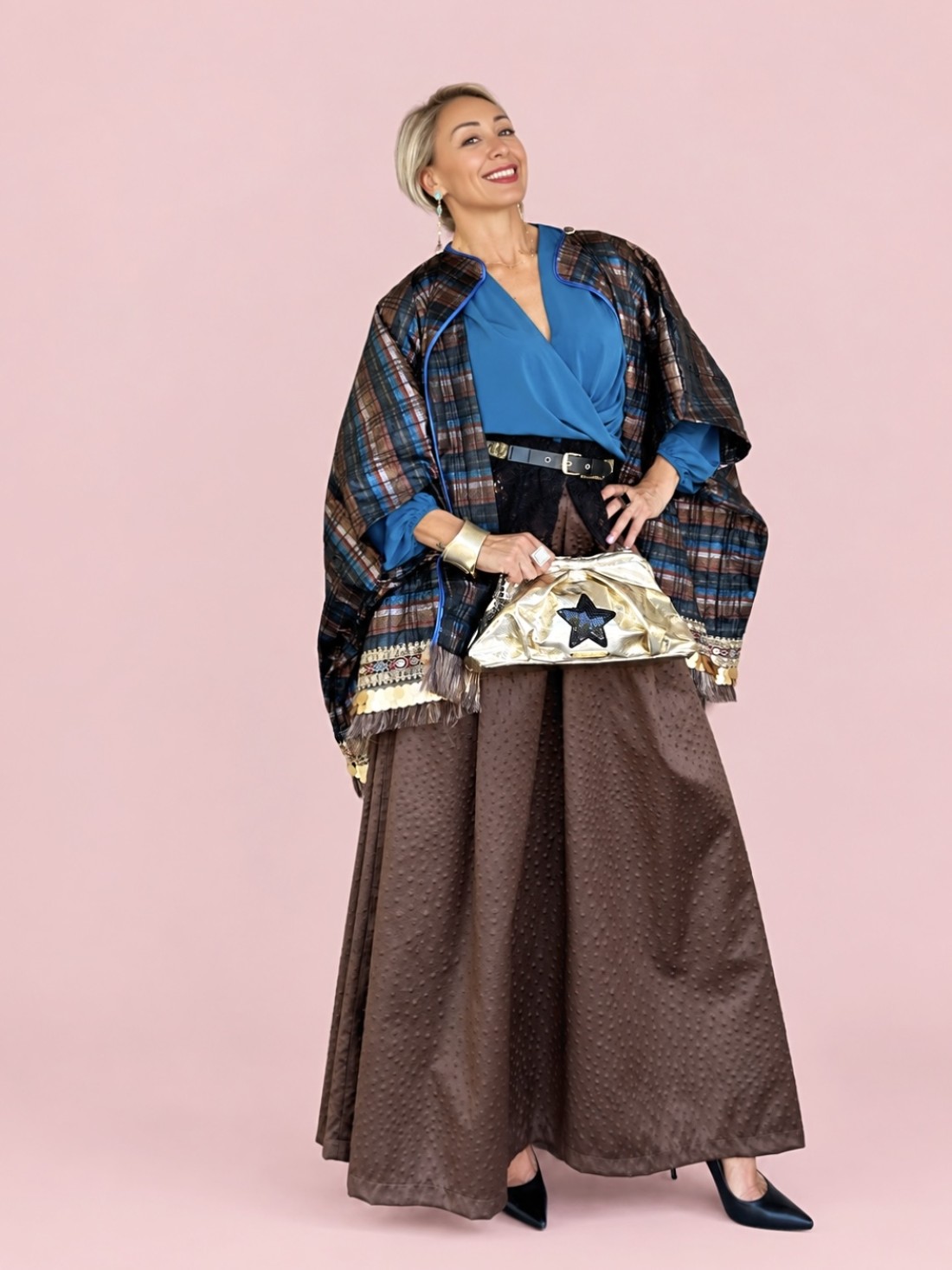 Giacca Oversize Tartan Gold