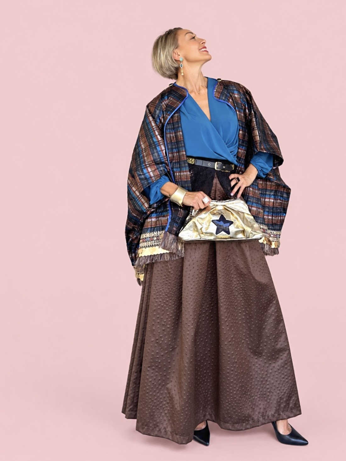 Giacca Oversize Tartan Gold