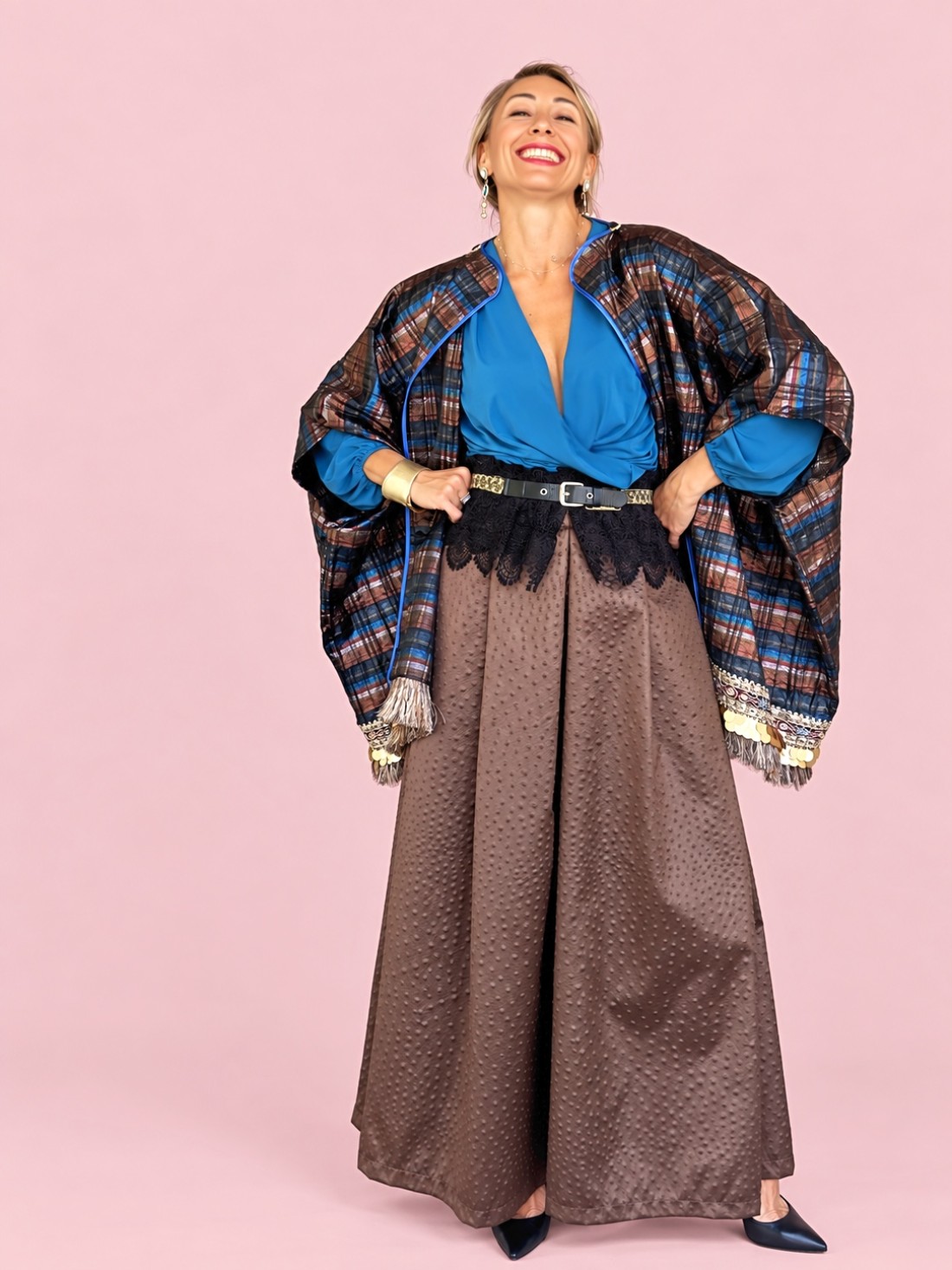 Giacca Oversize Tartan Gold